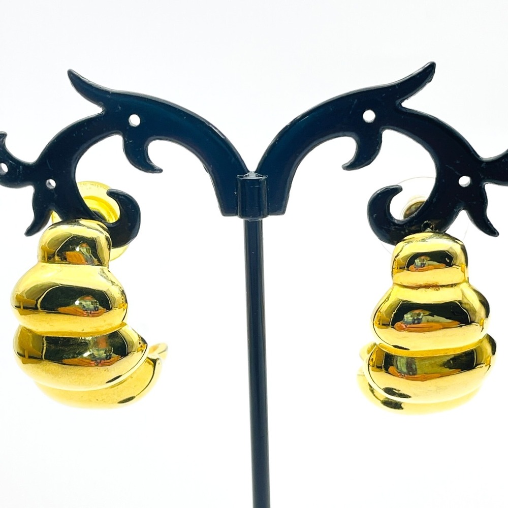 Gold Tone Swirl Hoop Pierced Earrings Retro Statement Fashion Jewelry Ribbed